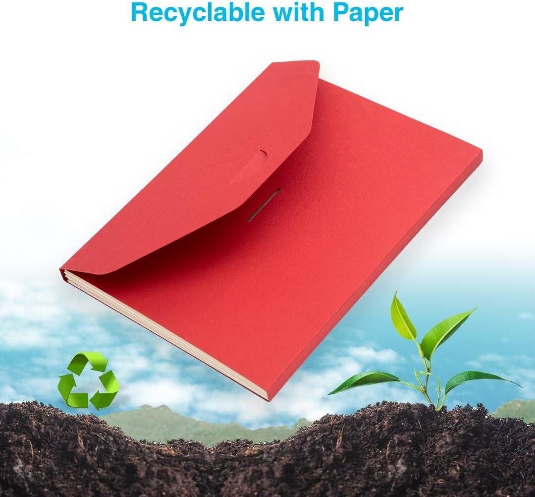 Blue Lake ECOLIFE Recyclable Paper 6-Pockets Expanding File Document Folder Plastic Free, Accordian File Organizer - A4 Letter Size, 200 Sheet Capacity for School, Office, Home Ruby