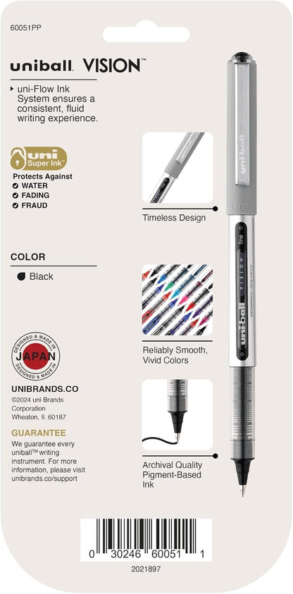 uniball Vision Rollerball Pens, Fine Point (0.7mm), Black, 5 Pack