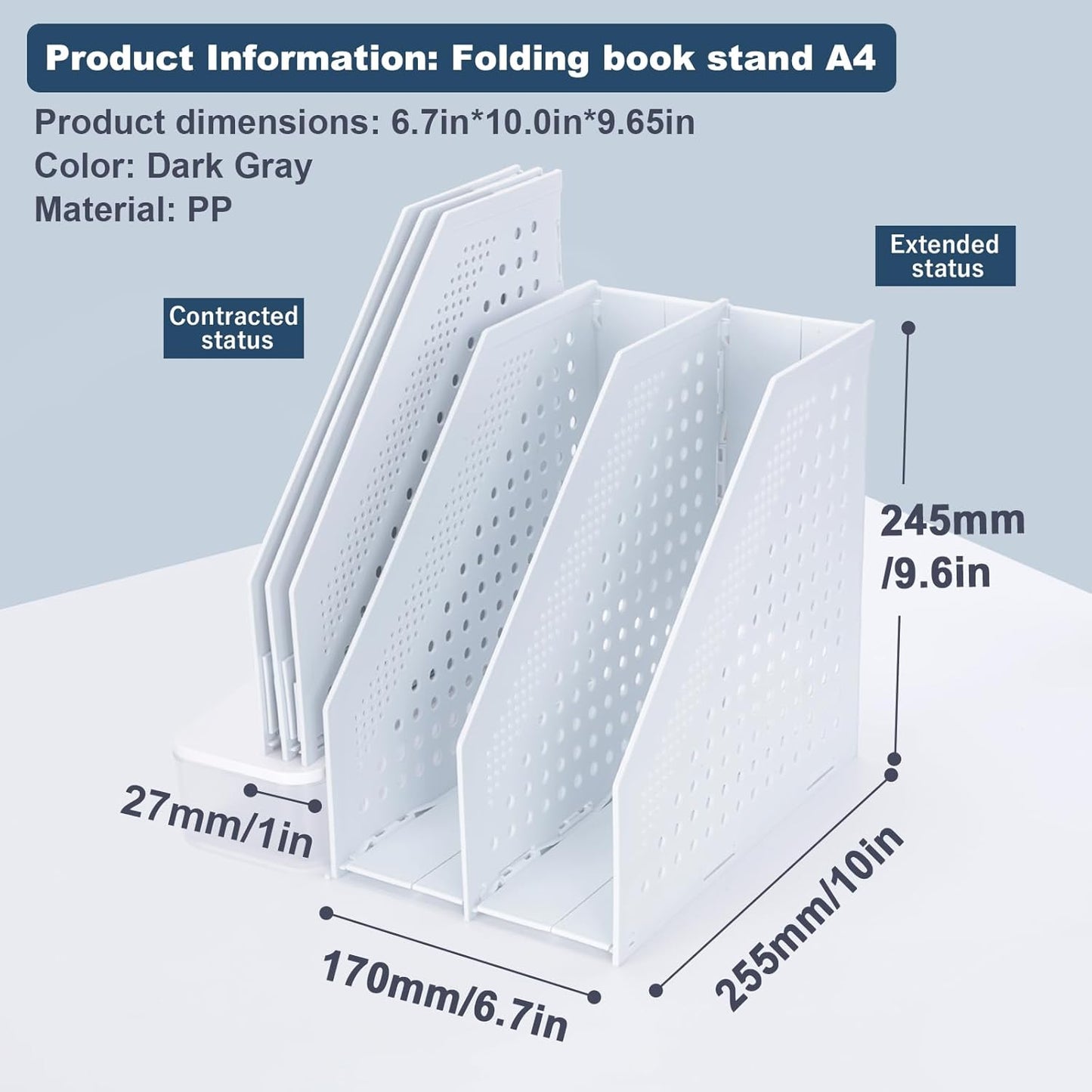 FRETONBA Collapsible Magazine File Holder with 2 Vertical Compartments Foldable Binder Holder for Desk Binder Storage Organizer Plastic Magazine Holders for Shelf, Light Gray