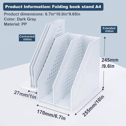 FRETONBA Collapsible Magazine File Holder with 2 Vertical Compartments Foldable Binder Holder for Desk Binder Storage Organizer Plastic Magazine Holders for Shelf, Light Gray