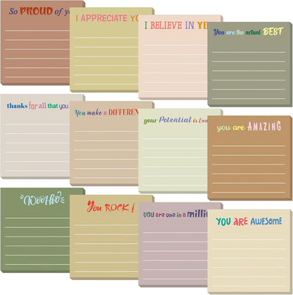 Yinder 48 Pcs Inspirational Sticky Notes Cute Motivational Sticky Notes Pad End of Year Employee Appreciation Gifts Bulk for Teacher Nurse Coworkers Office Supplies 3 x 3'' (Thank You,Dark Color)