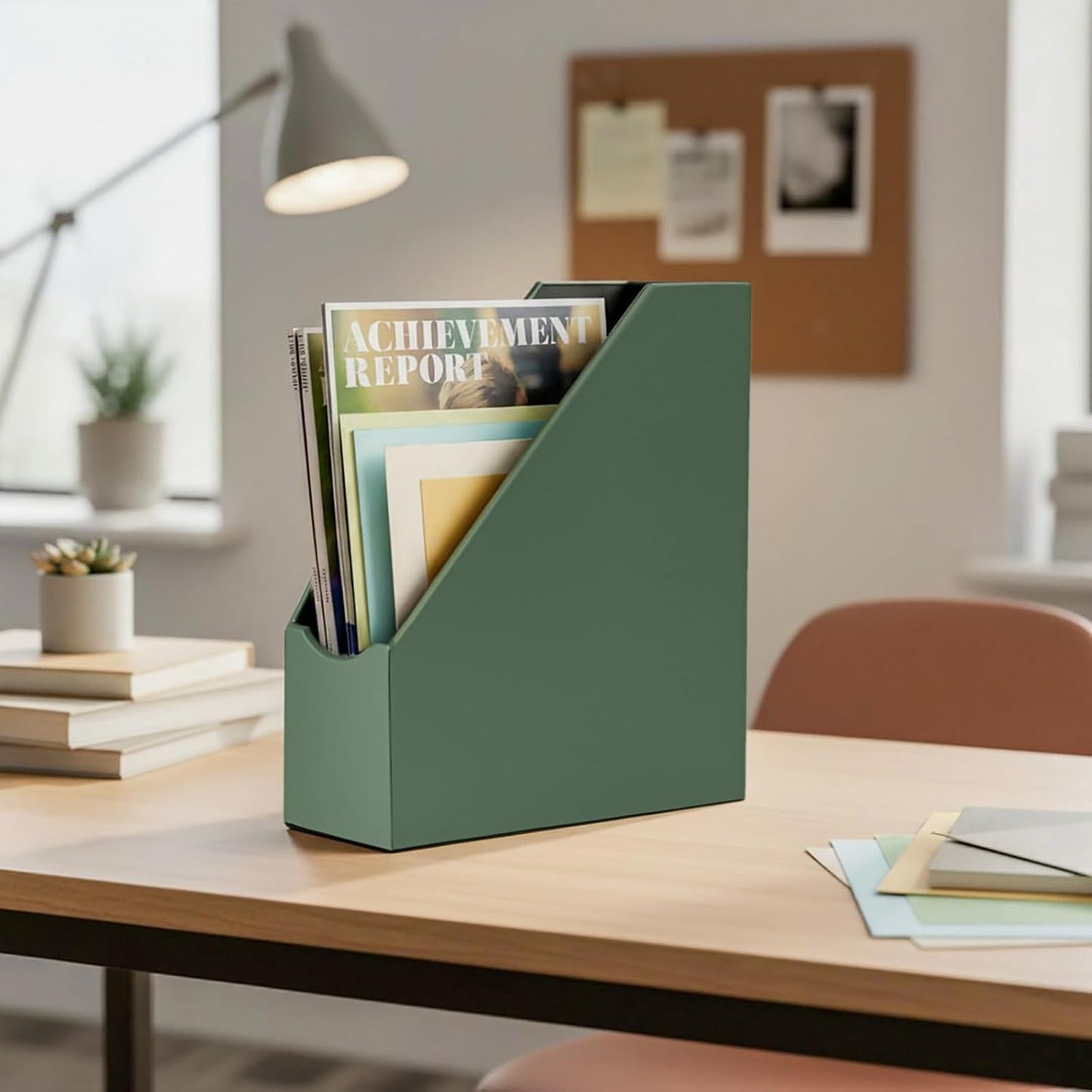 UnionBasic Magazine File Holder, Leatherette Desktop Document Organizer, Home Office Paper Holder File Storage Literature Sorter, Grey