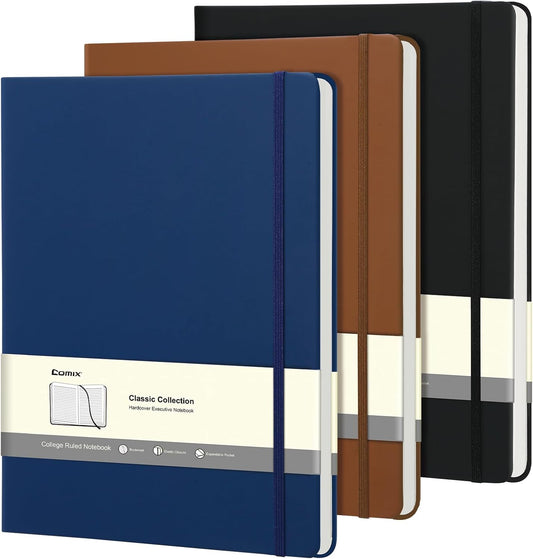 COMIX 3 Pack A4 Lined Journal Notebooks, 208 Pages, Large Size-8.5" x 11", Black, Hardcover Journaling Notebooks for Men & Women- Fits for Office, Business, School, Notes Taking & Writing