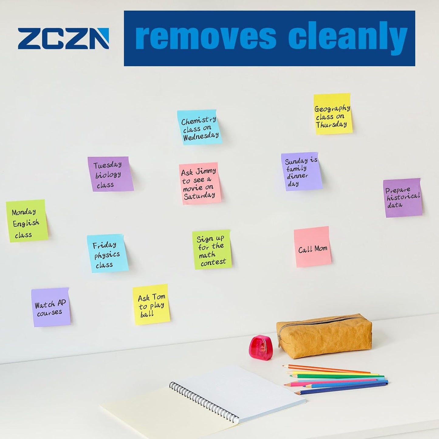 ZCZN 400 Sheets Pop-up Sticky Notes, 3 x 3 Inches, 4 Pads Bright Color Self-Stick Notes, 100 Sheets/Pad, Pink