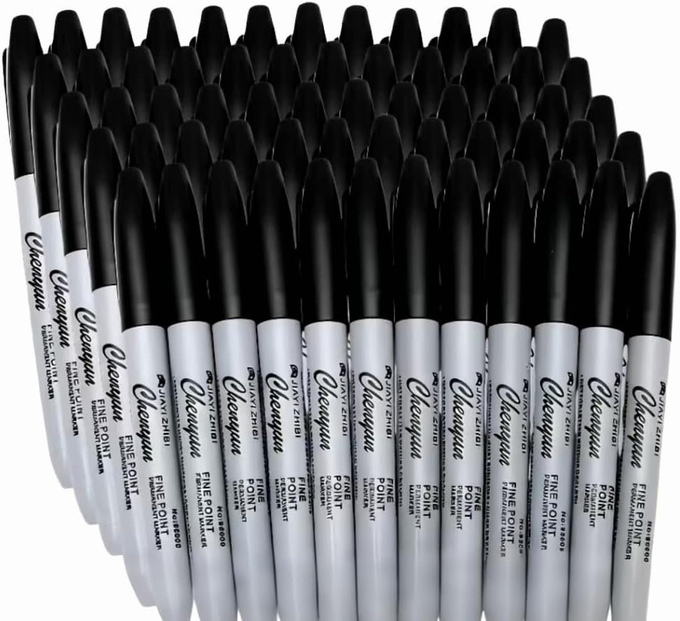 Permanent Markers, Fine Tip, 1.0mm, Quick Drying, Waterproof, for Glass, Tiles, Cloth, and General Surfaces, 50 Count (12)