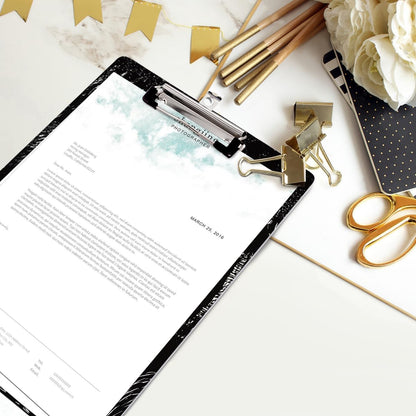 WAVEYU Fashion Cute Clipboard, Decorative Office Hardboard Wood Nursing Clip Board for Standard A4 Letter Size for Students, Women, Men, 12.5"x 9", Black+White02