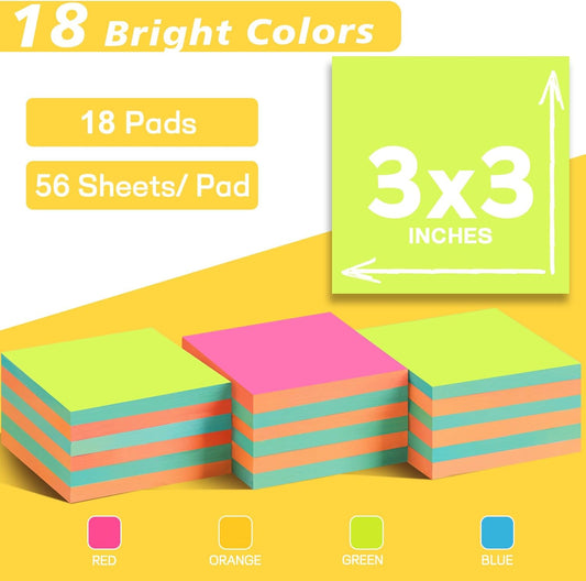 (18 Pads) Pop Up Sticky Notes 3x3 Refills, Alternating Color, Strong Adhesive Memo Pad Bulk, Suitable for Home, Office, School, Clean Removal