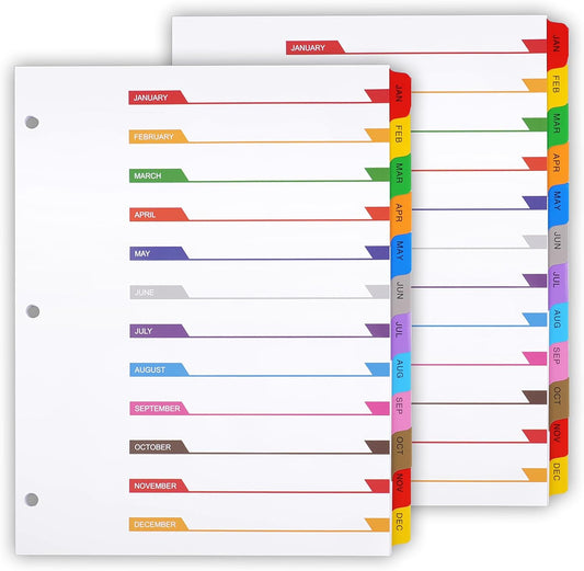 Monthly Binder Dividers for 3 Ring Binder, COIDEA Jan-Dec Dividers for 3 Ring Binder, 12 Tabs Multicolor Month Binder Dividers with Customizable Table of Contents Page for School Office Organizing