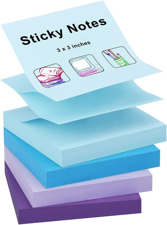ZCZN 400 Sheets Pop-up Sticky Notes, 3 x 3 Inches, 4 Pads Bright Color Self-Stick Notes, 100 Sheets/Pad, Pink