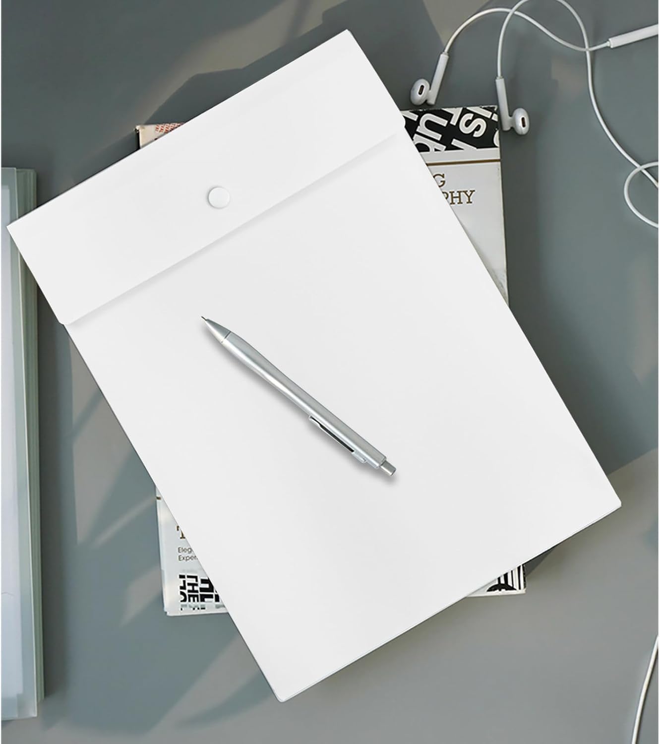 VANRA Vertical File Folders Poly Filing Envelope Plastic Project Folder with Snap Button Closure for A4 Letter Size Paper (Pack of 5, Black)