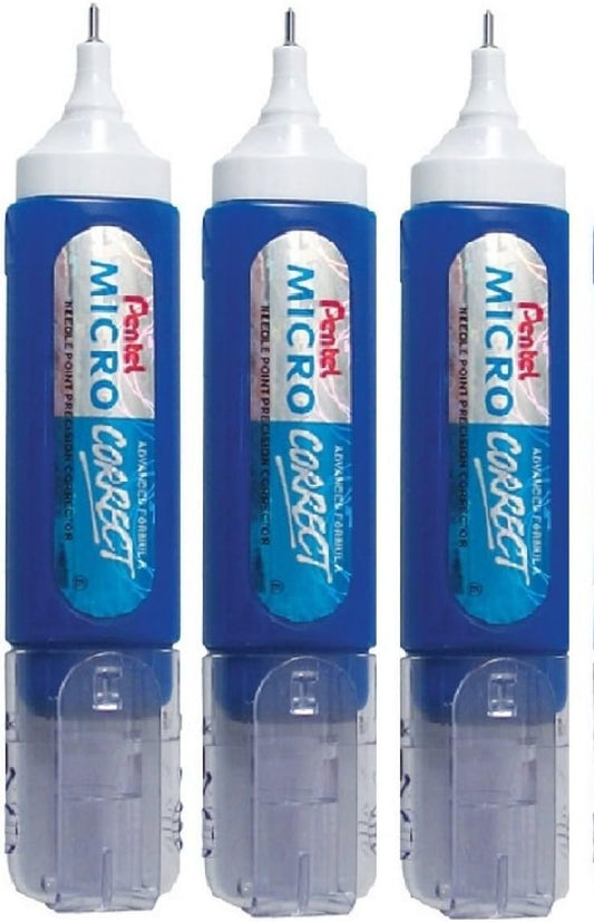 Pentel Pen (ZL31) Micro Correct Correction Pen White Fluid TIPP Ex White Out Orginal Metal Tip - 12ml (Pack of 3)
