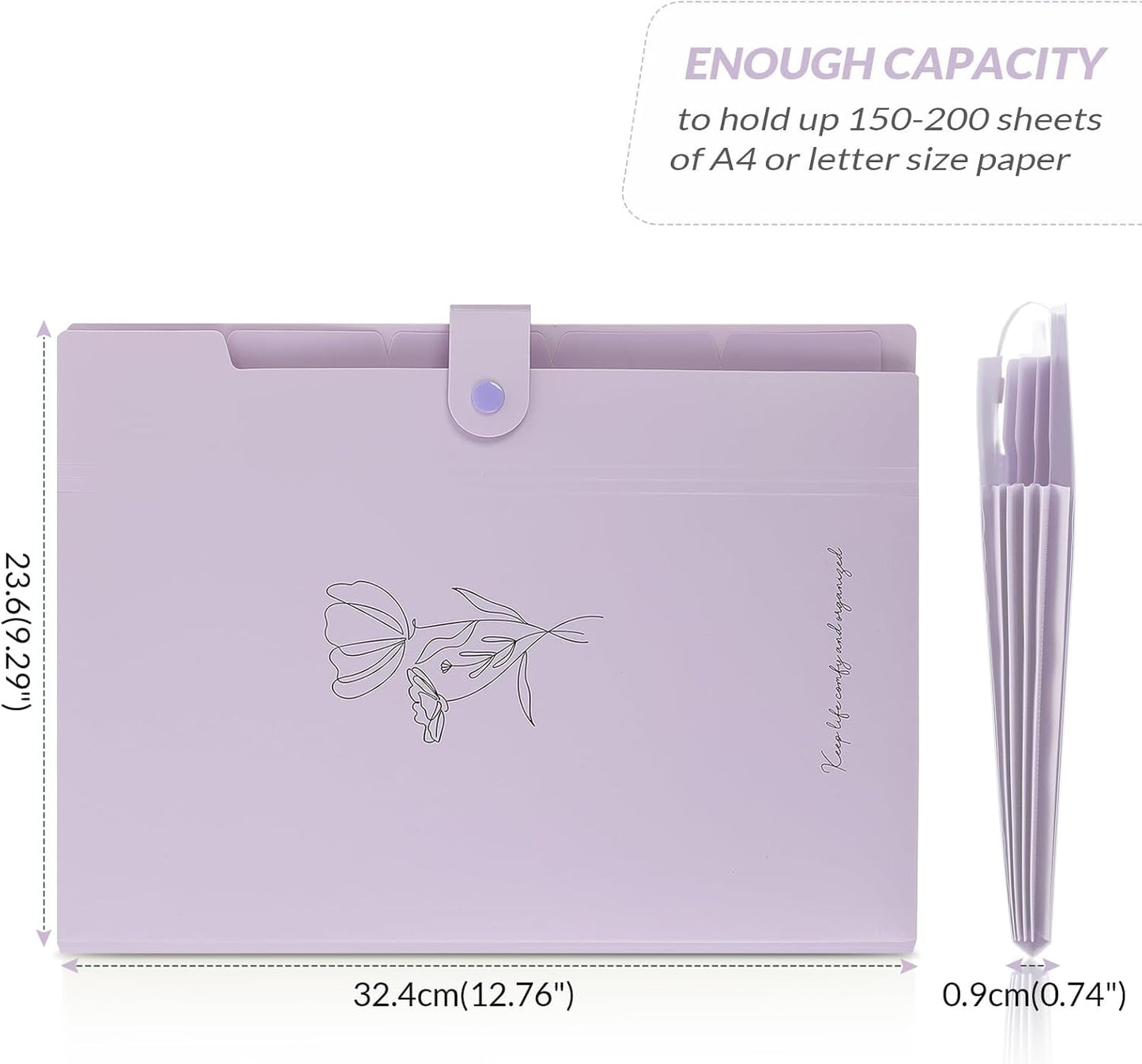 SKYDUE Letter A4 Paper Expanding File Folder Pockets Accordion Document Organizer (Purple)