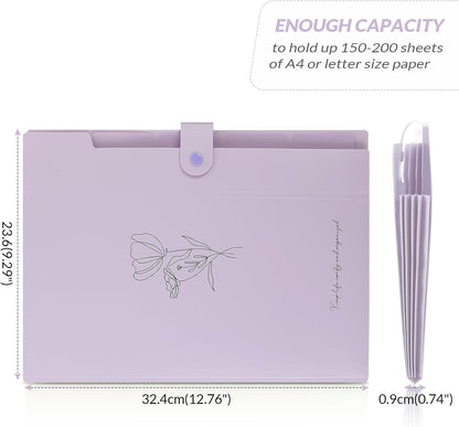 SKYDUE Letter A4 Paper Expanding File Folder Pockets Accordion Document Organizer (Purple)