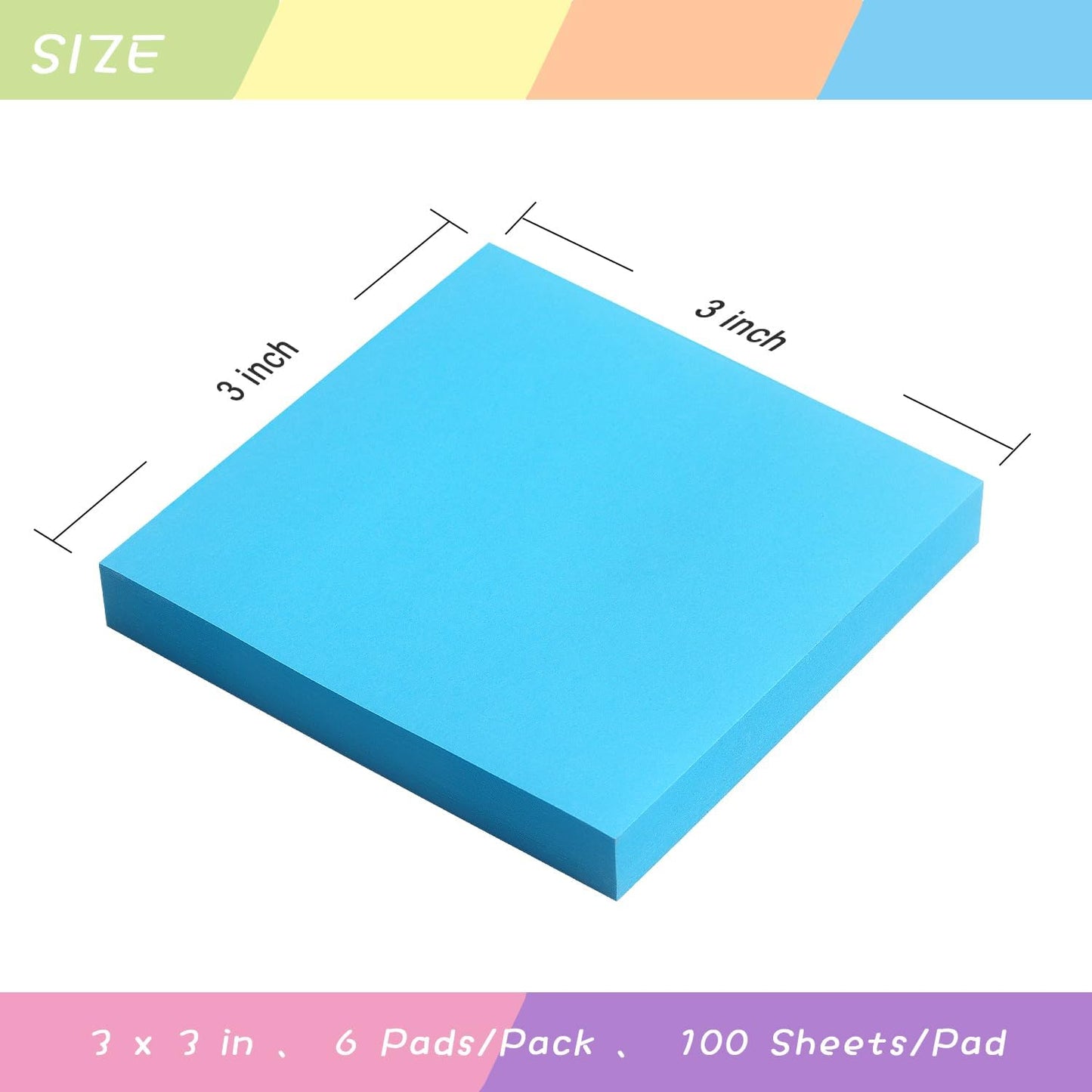 Sticky Notes 3x3 Self-Stick Notes Pads with 6 Bright Colors, Easy to Post for Office, Shool, Home, 6 Pads/Pack, 100 Sheets/Pad (Purple)