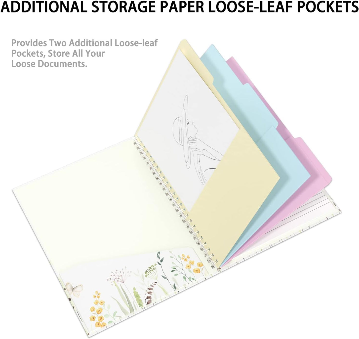 Rimilak Spiral Clipboards Folio with Refillable Lined Notepad, 14.5 x 9.8 In, Hardcover Cover with 5 Interior Pockets, Elastic Band and Pen Loop Series. Cute Stylish Clipfolio, Daisy Flower