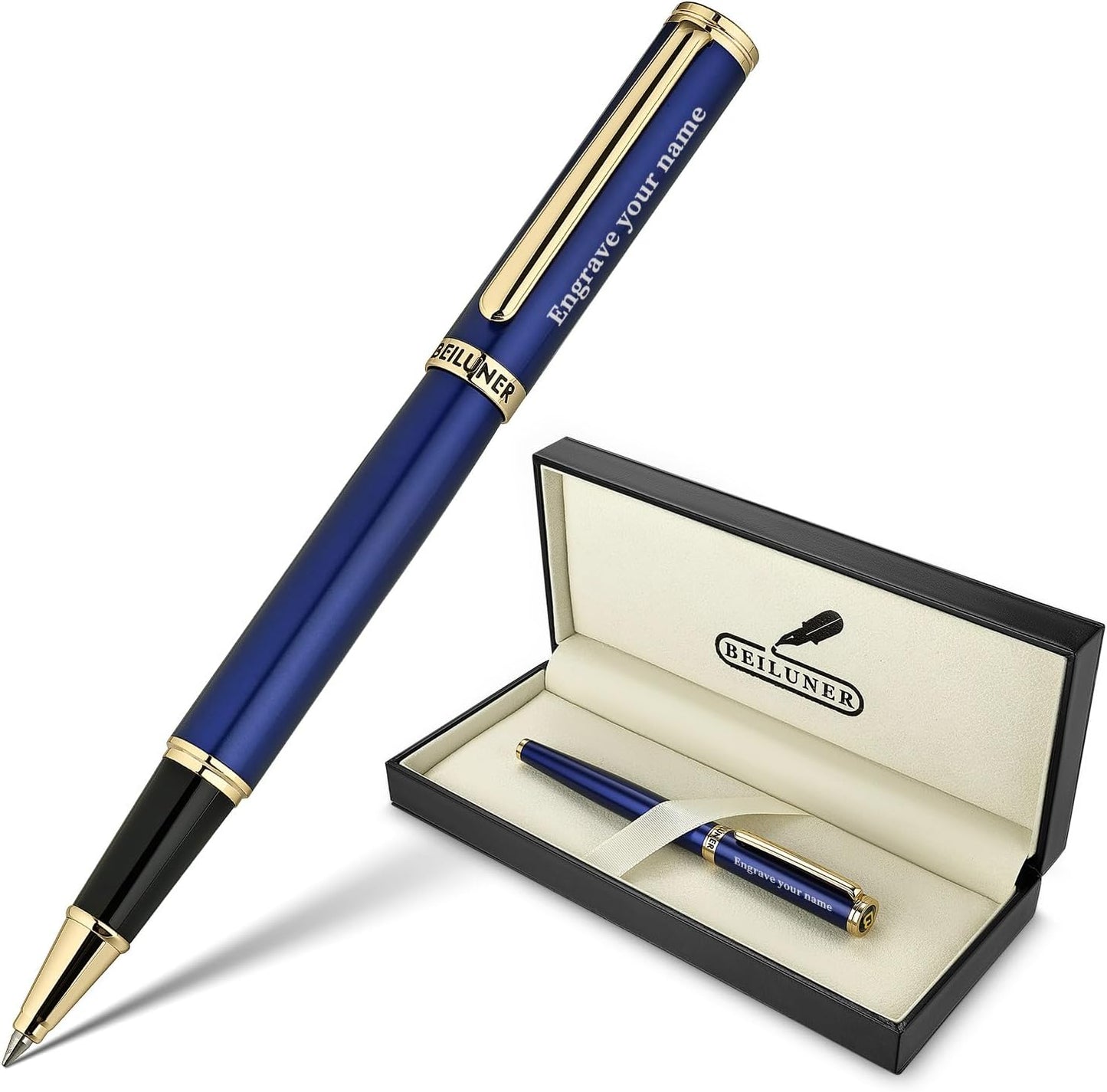 BEILUNER Luxury Rollerball Pen, Stunning Green Lacquer with 24K Gold Trim,Noble and Elegant Designs,Schneider Ink Refill, Best Gift Set for Men & Women, Refillable, Executive Writing, Nice Pens