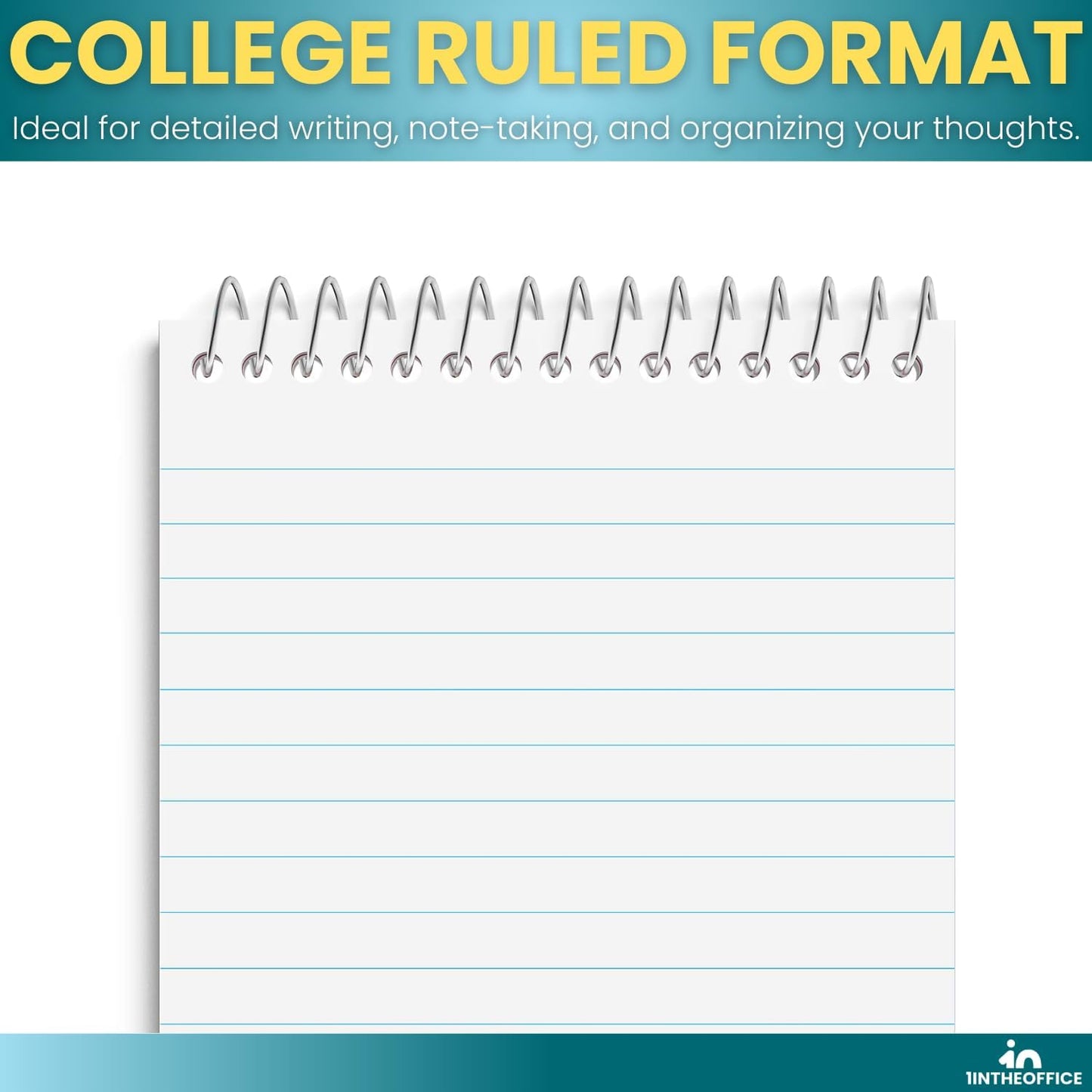1InTheOffice Wirebound Memo Pads, 4" x 6", College, Assorted, 50 Sheets/Pad, (5 Pads)
