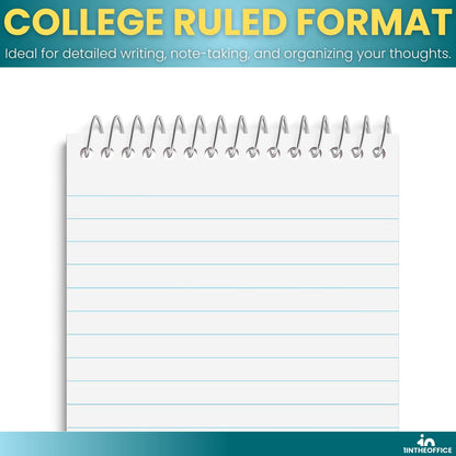 1InTheOffice Wirebound Memo Pads, 4" x 6", College, Assorted, 50 Sheets/Pad, (5 Pads)