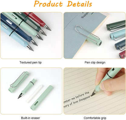 Ainiv Inkless Pencil with Eraser - 5 Sets Infinity Pencil, Reusable with Extra 5 Eraser & 5 Replaceable Nibs for Home, Office & School Writing, Drawing
