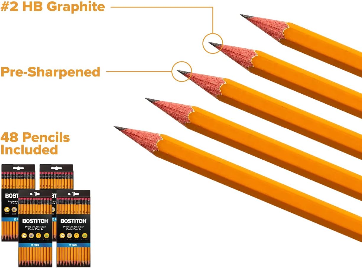 Bostitch Office Premium #2 Pencils, American Cedar Wood, Pre-Sharpened, HB Graphite, 12-Pack