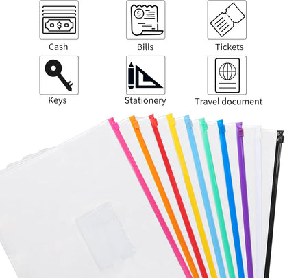 EOOUT 36pcs Plastic Envelopes Poly Zip Envelope Clear Zipper Pouches File Folders, A4, Letter Size, 11 Colors, for School and Office Supplies
