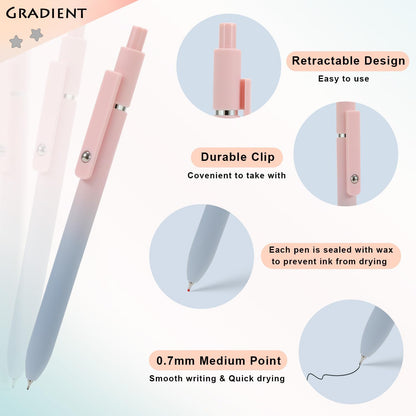 FIOVER 5pcs Gel Pens Quick Dry Ink Pens Fine Point Premium Retractable Rolling Ball Gel Pens Black Ink Smooth Writing for School Office Home
