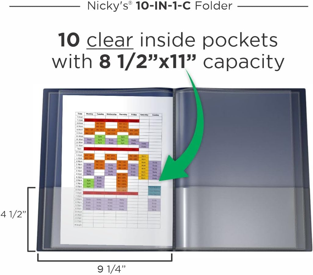 Nicky's® Multi Pocket Organizer, 10 or 14 Page Folder, Water Proof, Patented Tear-Resistant, Flexible Plastic, Proudly Made in USA, Binder Substitute. (10-in-1 Red)