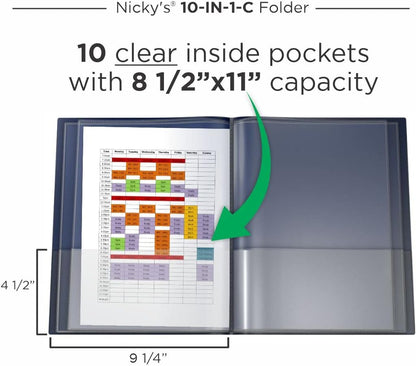 Nicky's® Multi Pocket Organizer, 10 or 14 Page Folder, Water Proof, Patented Tear-Resistant, Flexible Plastic, Proudly Made in USA, Binder Substitute. (10-in-1 Red)
