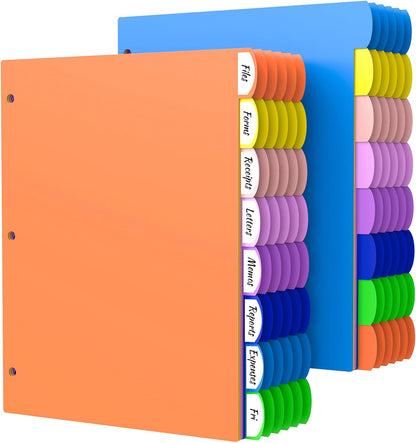 HABGP 96Pcs/12 Set 8 Tab Dividers for 3 Ring Binder, Colorful 3 Ring Binder Dividers with Tabs, 96 Pcs Page Folder Dividers, Plastic Tabbed File Dividers with Tabs, Three Ring Binder Index Dividers