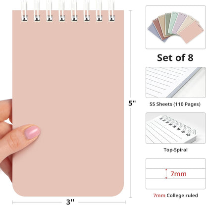 Taja Pocket Small Notebook 3" x 5", Set of 8 Mini Little Spiral Notebook, Nursing Notepad, Perfect for Work, School, Office, Nurse, Travel - Neutral