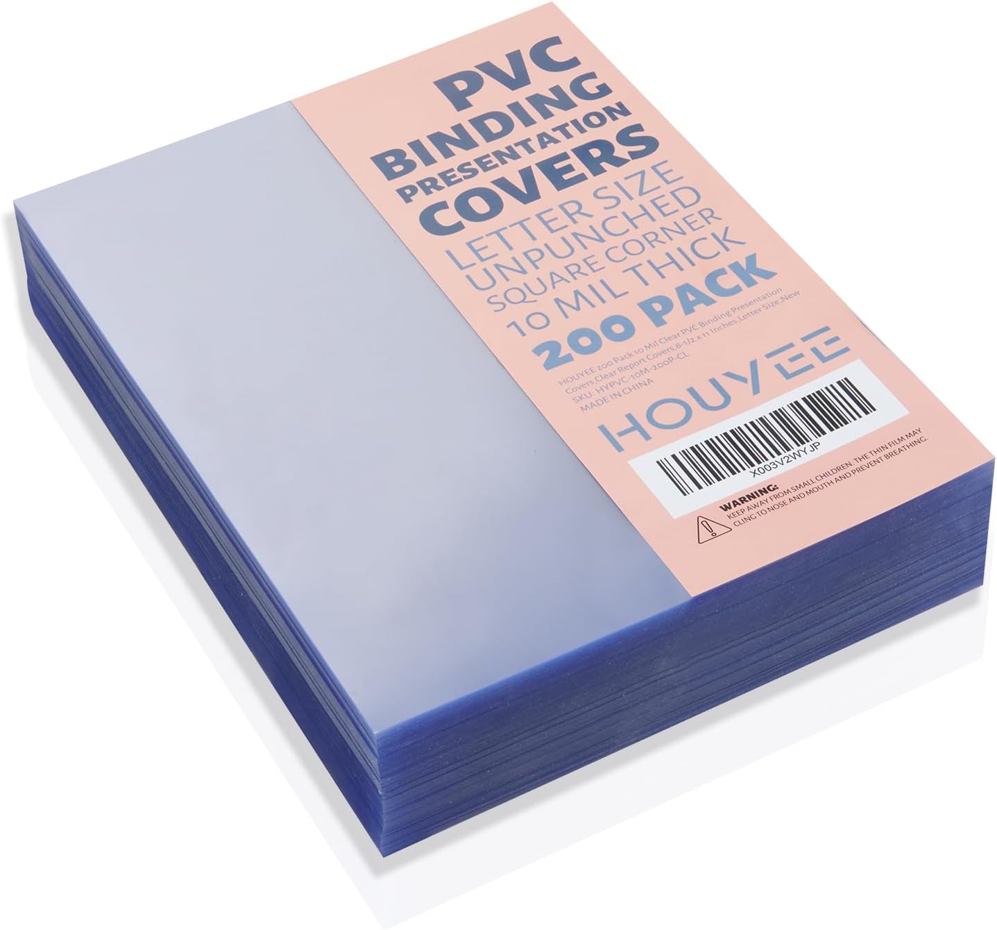 HOUYEE 100 Pack10 Mil Clear Binding Presentation Covers, PVC Report Cover Sheets for Binding, Square Corner, 8.5 x11 Inches, Letter Size