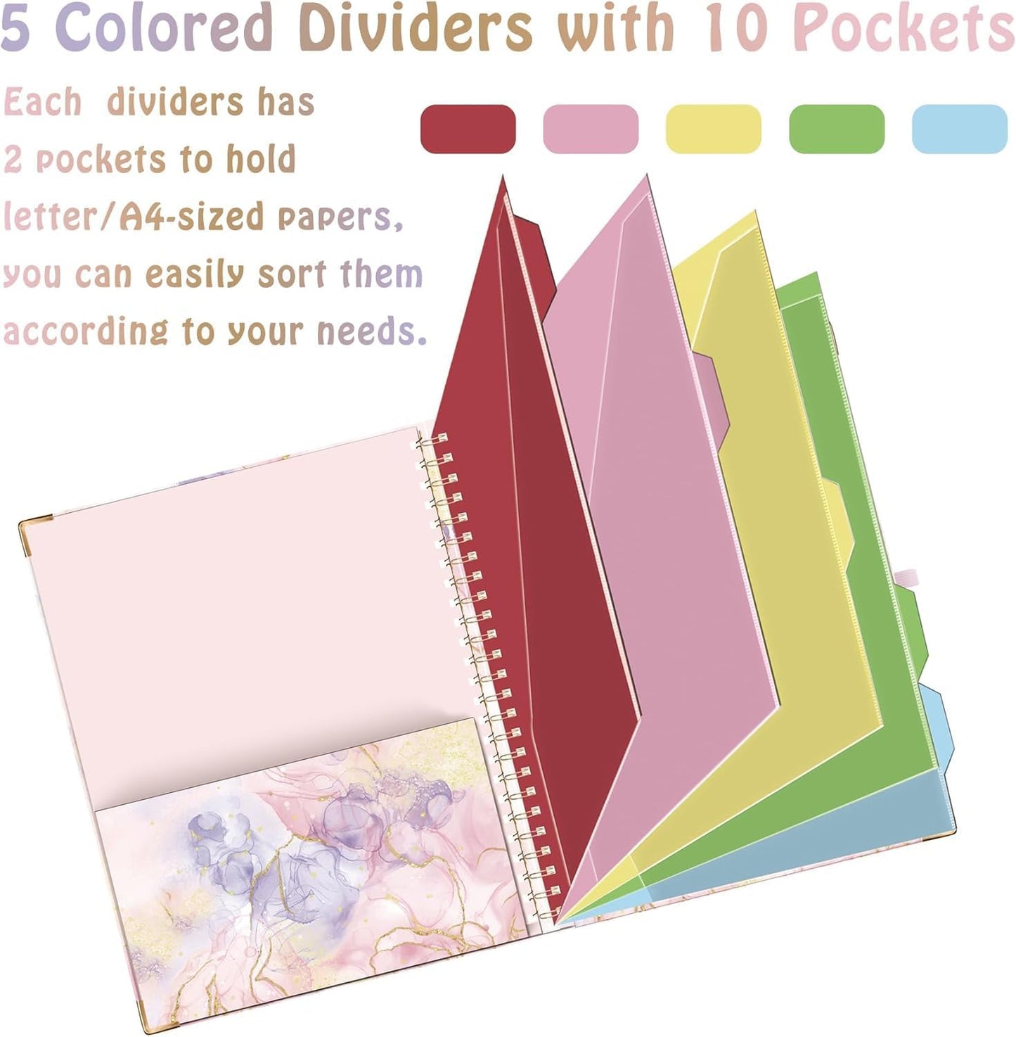 HAUTOCO Clipboard Folio with Refillable Notepad for Letter Size (11" x 8.5"), 5 Dividers with 10 Pockets, Elastic Pen Holder and File Folder Labels, Spiral Nurse Clipboard Artboard(Green)