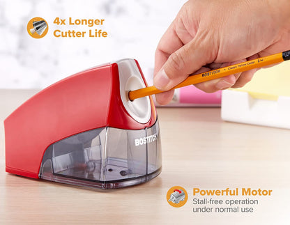 Bostitch Office Electric Pencil Sharpener for Classroom & Desk Use, Heavy-Duty Stall-Free Motor, High-Capacity Shavings Tray, Blue