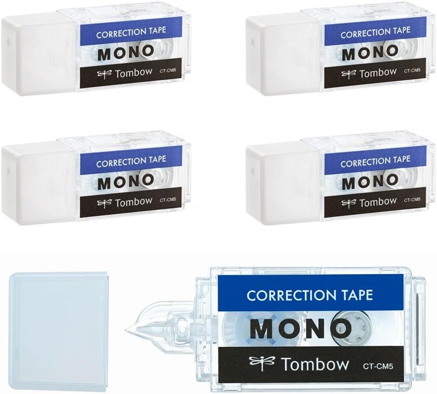 Tombow CT-CM5C80-5P MONO Mono Pocket Correction Tape, Tape Width 0.2 inches (5 mm) x 13.1 ft (4 m), Pink, 5 Pieces