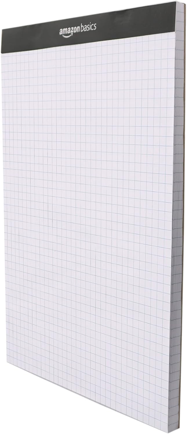 Amazon Basics Quad-Ruled Graph Paper Pad with Sturdy Back, Perforated, 8.5" x 11.75", White, 100 Sheets/Pad, 2-Pack
