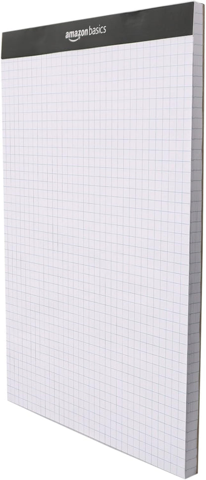 Amazon Basics Quad-Ruled Graph Paper Pad with Sturdy Back, Perforated, 8.5" x 11.75", White, 100 Sheets/Pad, 2-Pack