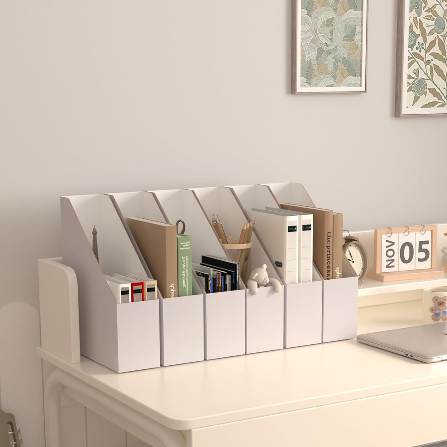 EXYGLO 12 Pack Brown Magazine File Holder, Cardboard Magazine Rack with Label, Foldable Storage Organizer Box for Book, Documents, 10x3.3x12 Inches