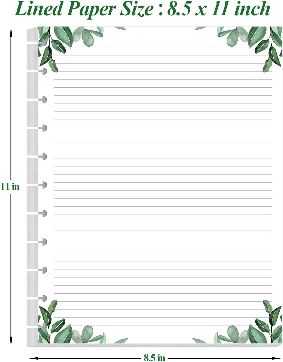 Stationery Lined Paper, Letter Size Unpunched Ruled Filler Paper, 100Sheets/200Pages Loose-Leaf Line, 100gsm, 8.5'' x 11'', Leaf