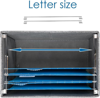 PRANDOM File Organizer Box - Collapsible Decorative Linen Filing Storage with Lids for Letter Size - Grey (14x9.3x10.8 inch)