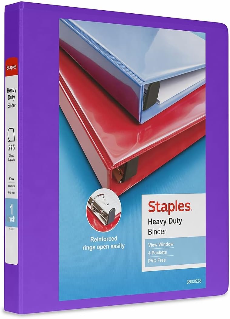 Staples Heavy-Duty 2-Inch D-Ring View Binder, Reinforced Spine, Holds Up to 450 Sheets, Gray, for Office & School