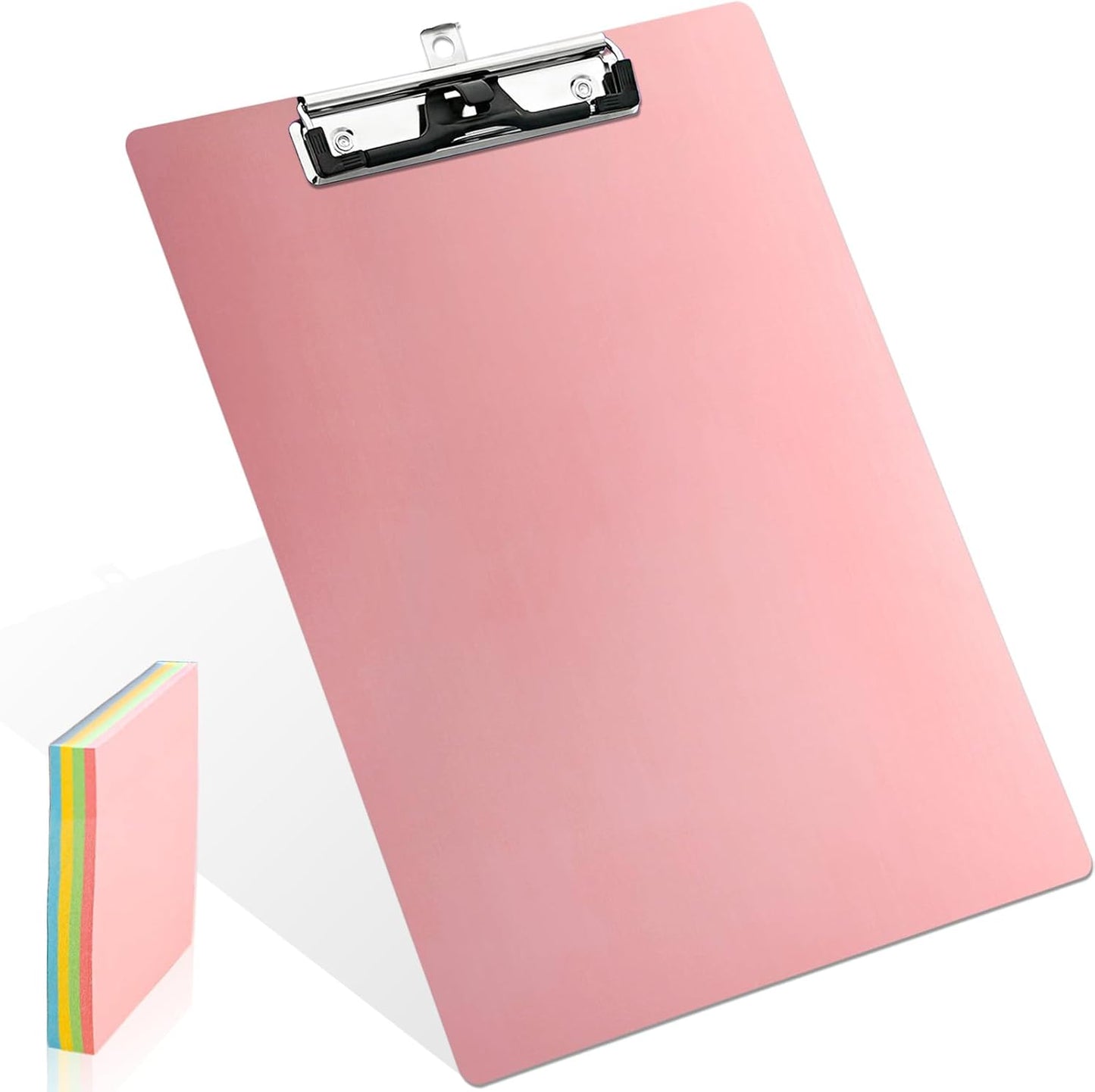 Aluminum Metal Clipboard Stainless Hangable Pen Holder Low-Profile Clip Board Size A4 9" x 12.6" with Sticky Note for School Office Business Medical Professionals Workshop Factory (Pink, Aluminum-A4)