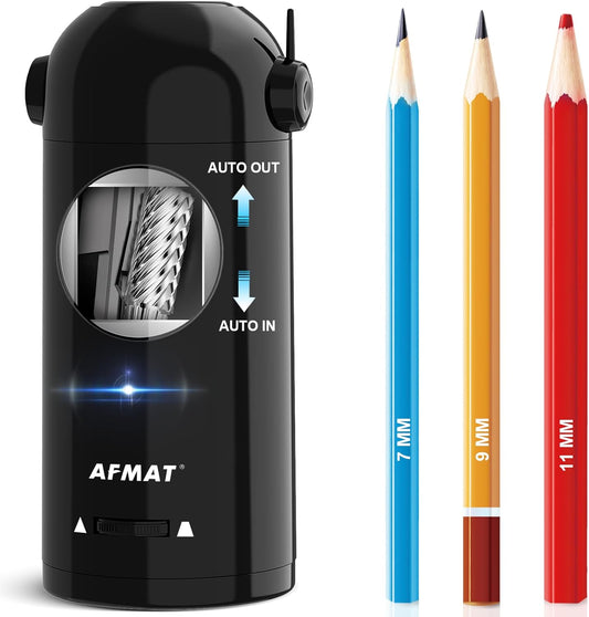 AFMAT Electric Pencil Sharpener, Fully Automatic Pencil Sharpener for Classroom, 7-11.5mm Colored/Jumbo Pencils, Auto in & Out, Rechargeable Hands-Free Sharpener for Home Office PSX5, Pink