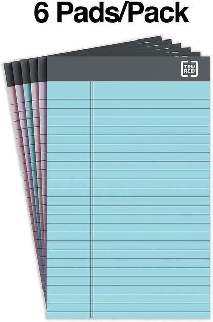 TRU RED Notepads, 5” x 8”, Narrow Ruled, Canary, 50 Sheets/Pad, 6‑Pack