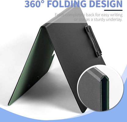 Clipboard Folder, with Dual Metal Clips, Embossed-Texture, Folding 360° Rotating, Nursing Clipboard for Letter and A4, Pen Holder (Silver, 2)
