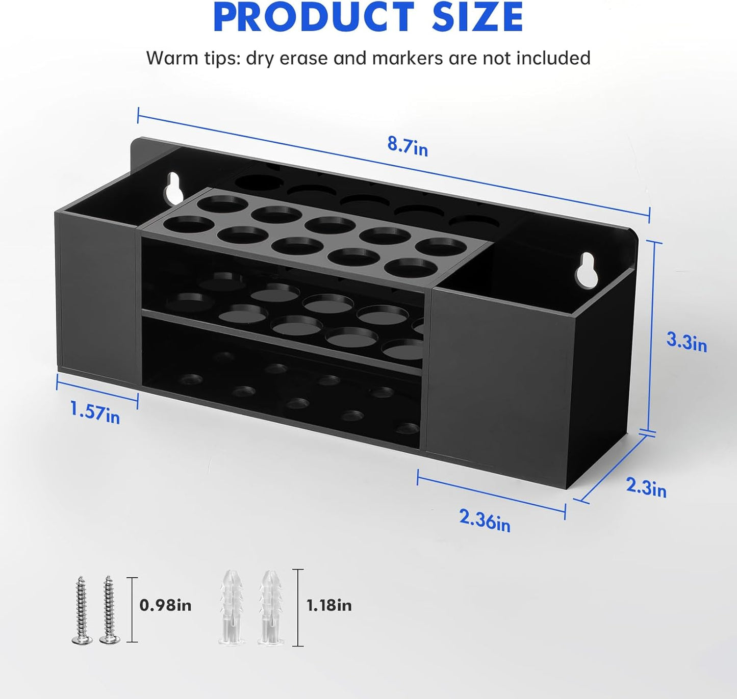 Magnetic Dry Erase Marker Holder for Whiteboard, Wall Mount Pen Holder for Refrigerator, Clear Pencil Holder for Fridge, Strong Magnet Locker Organizer for Classroom, Office