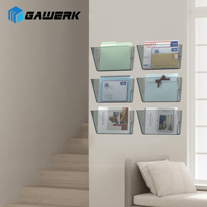 Gawerk Clear Acrylic Single Pocket, Plastic Hanging Wall Mount File Holder for Office Home (Clear, 3 Pack)