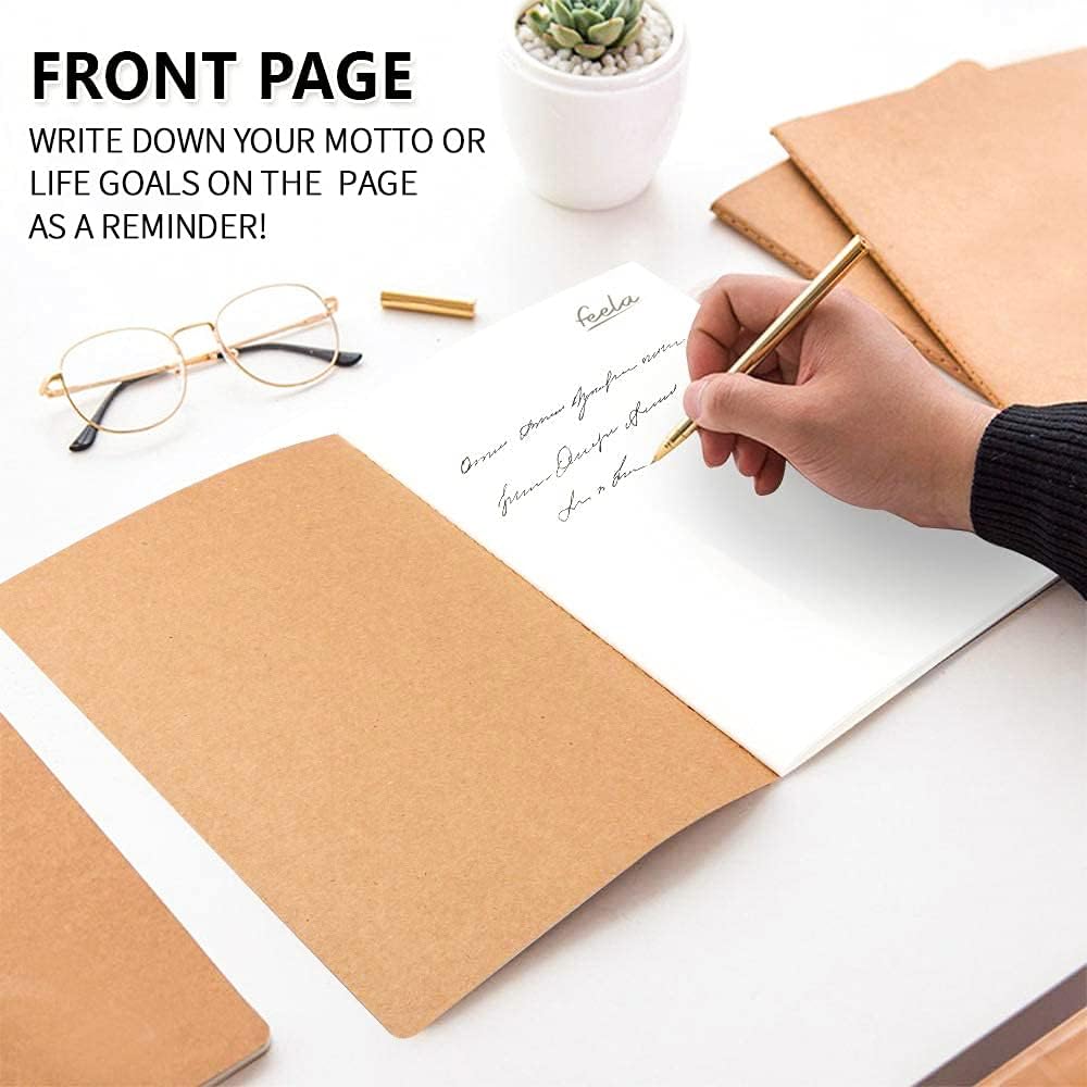 feela 90 Pack Kraft Notebooks Bulk, Lined Travel Journals Note Pad Notebooks for Men Women Girls Students, Making Plans Writing Memos Office School Supplies, A5, 60 Pages, 8.3” X 5.5”