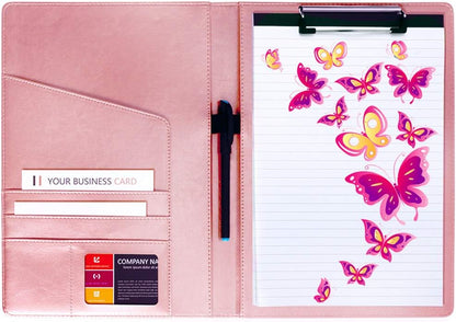 Pink Padfolio Clipboard Portfolio Folder with Pen - Geila PU Leather Resume Portfolio - Interview/Legal Document Organizer & Conference Folder for Business Office - with 8.5 x11In Writing Pad