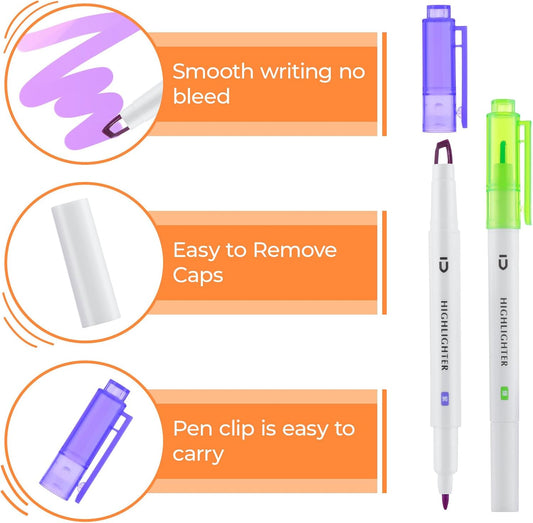 M&G 6 Pcs Cute Dual Tip Highlighters, Rainbow Color No Bleed Dry Quick Chisel Tip Highlighters, Perfect for School,Office, Bible, Notes (Rainbow)