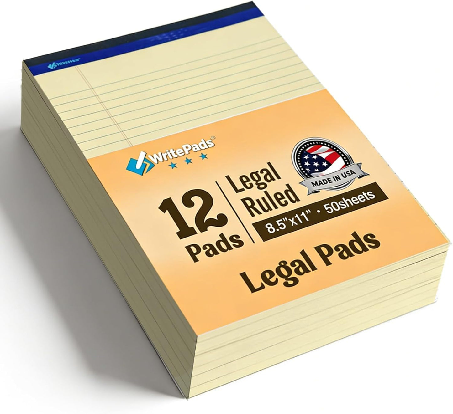 6 Pack Legal Note Pads Wide Ruled 8.5" x 11" Writing Pads (50 Sheets/Pad) White Recycled Paper Micro-Perforated Notepad Hard Back Notepads for Office & School Supplies - Made in USA